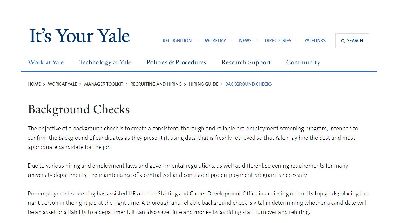 Background Checks | It's Your Yale