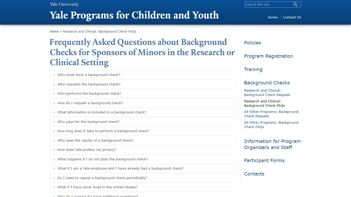 Frequently Asked Questions about Background Checks ... - Yale University